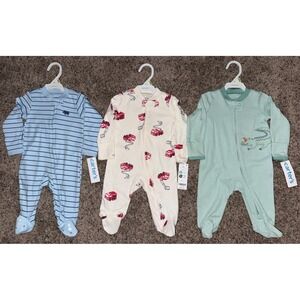 Carter's Lot Of 3 Footed Sleepers Pajamas Baby 3 Months Cotton Blue Green Red